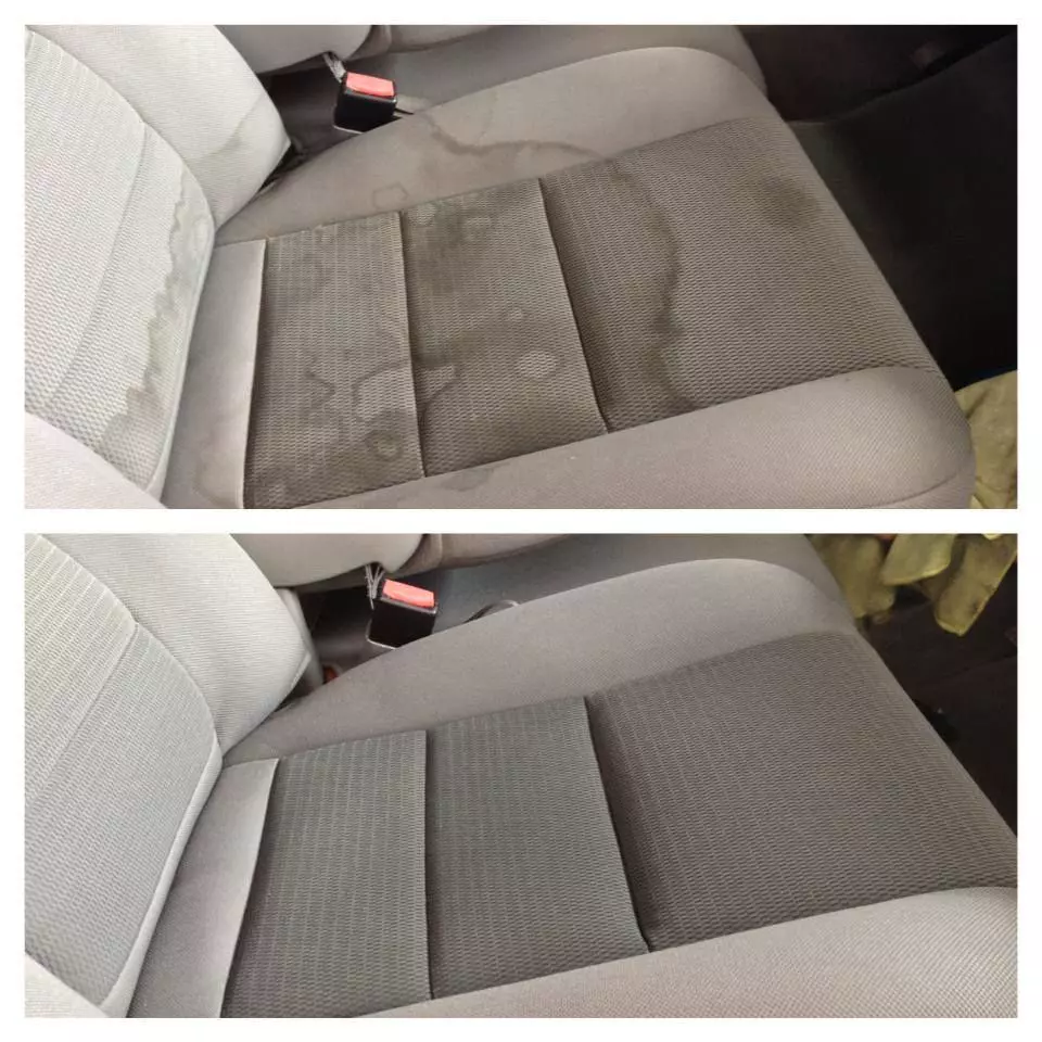 Before and after comparison of a car seat cleaning service