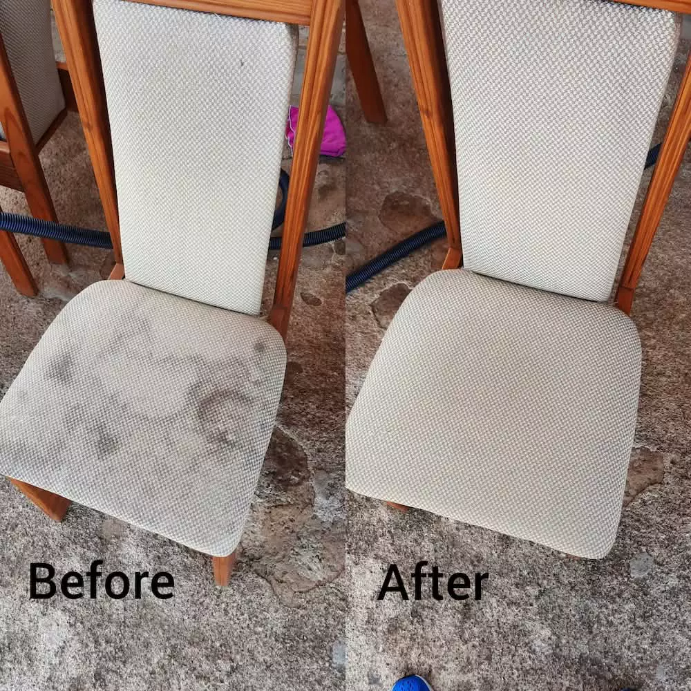 Before and after upholstery cleaning of a dining chair
