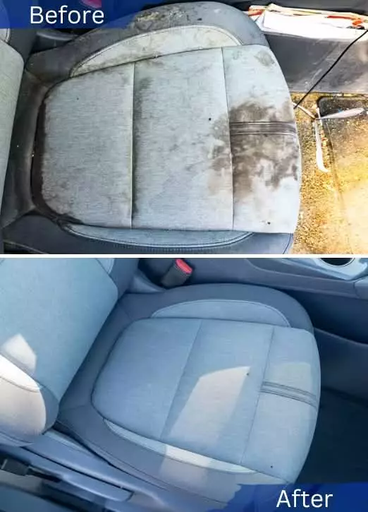Before and after car seat cleaning vertical comparison